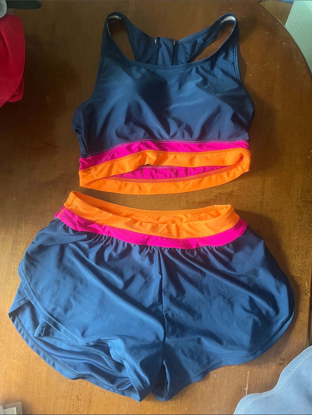 Women’s Navy Swim Set with Pink & Orange Trim